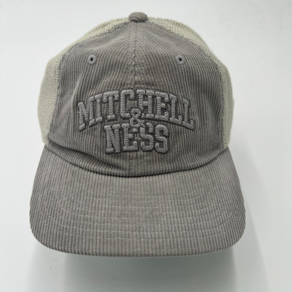 Mitchell Ness Corduroy Trucker Hat Gray Mesh Adjustable Snapback Cap